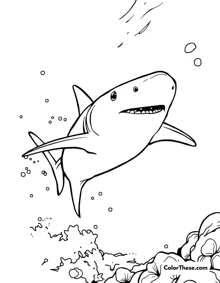 Free printable mako shark coloring page for kids and adults - A a mako shark swimming at high speed in the ocean.