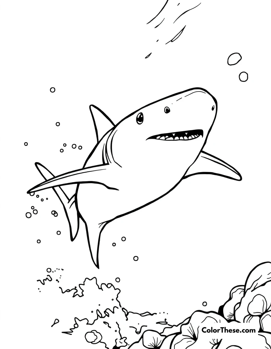 Free printable mako shark coloring page. A mako shark swimming at high speed in the ocean.
