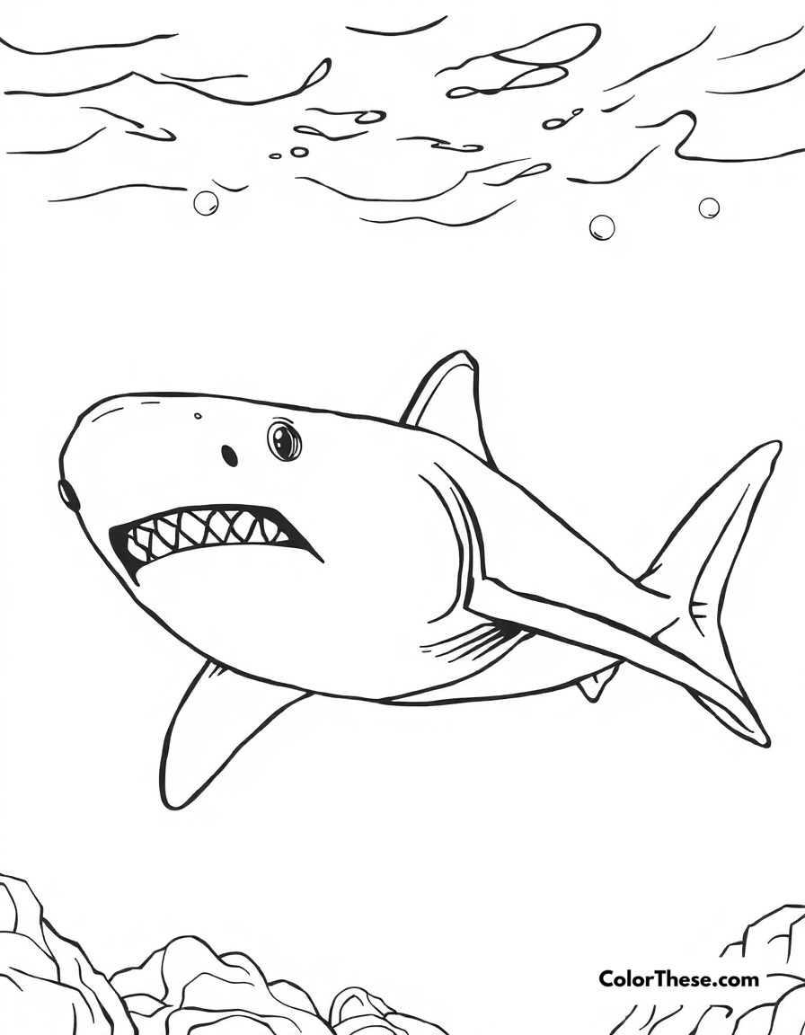 Free printable megamouth shark coloring page for kids and adults - A a megamouth shark swimming in deep ocean waters.