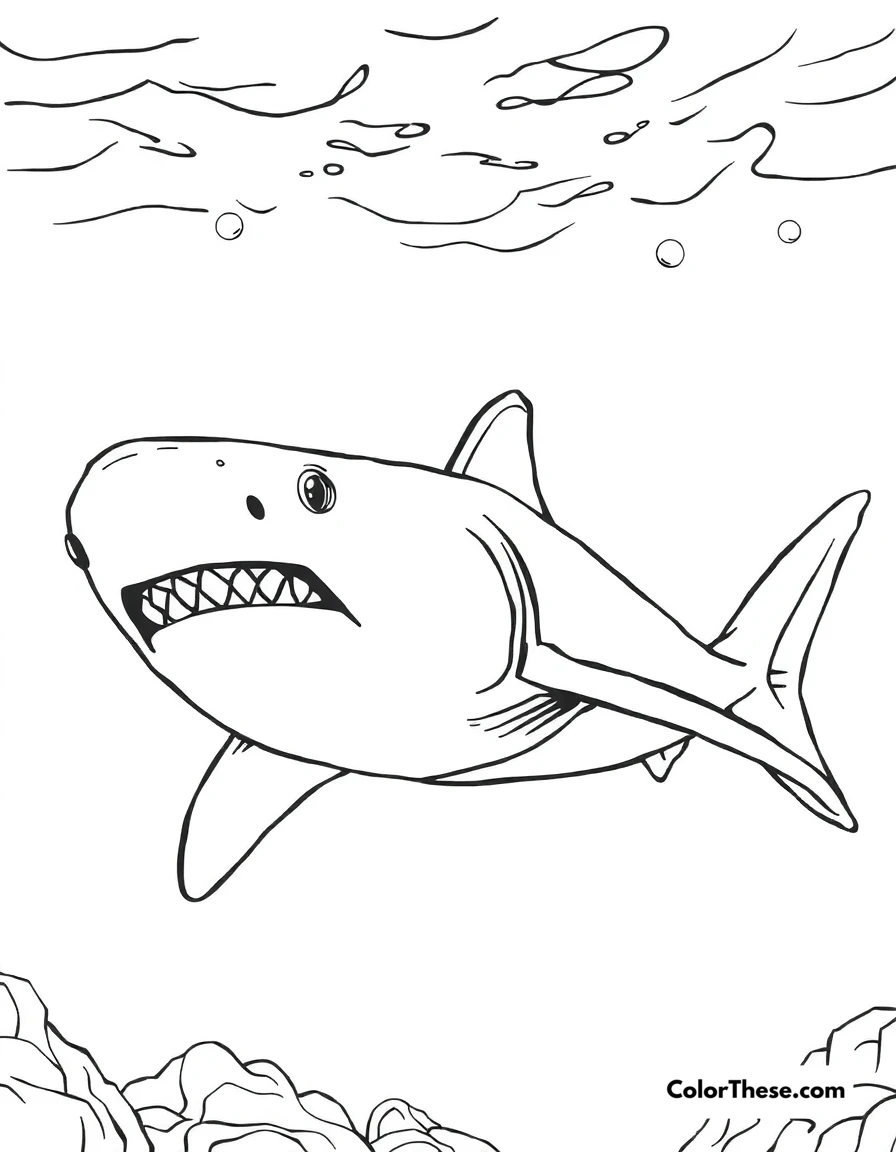 Free printable megamouth shark coloring page. A megamouth shark swimming in deep ocean waters.