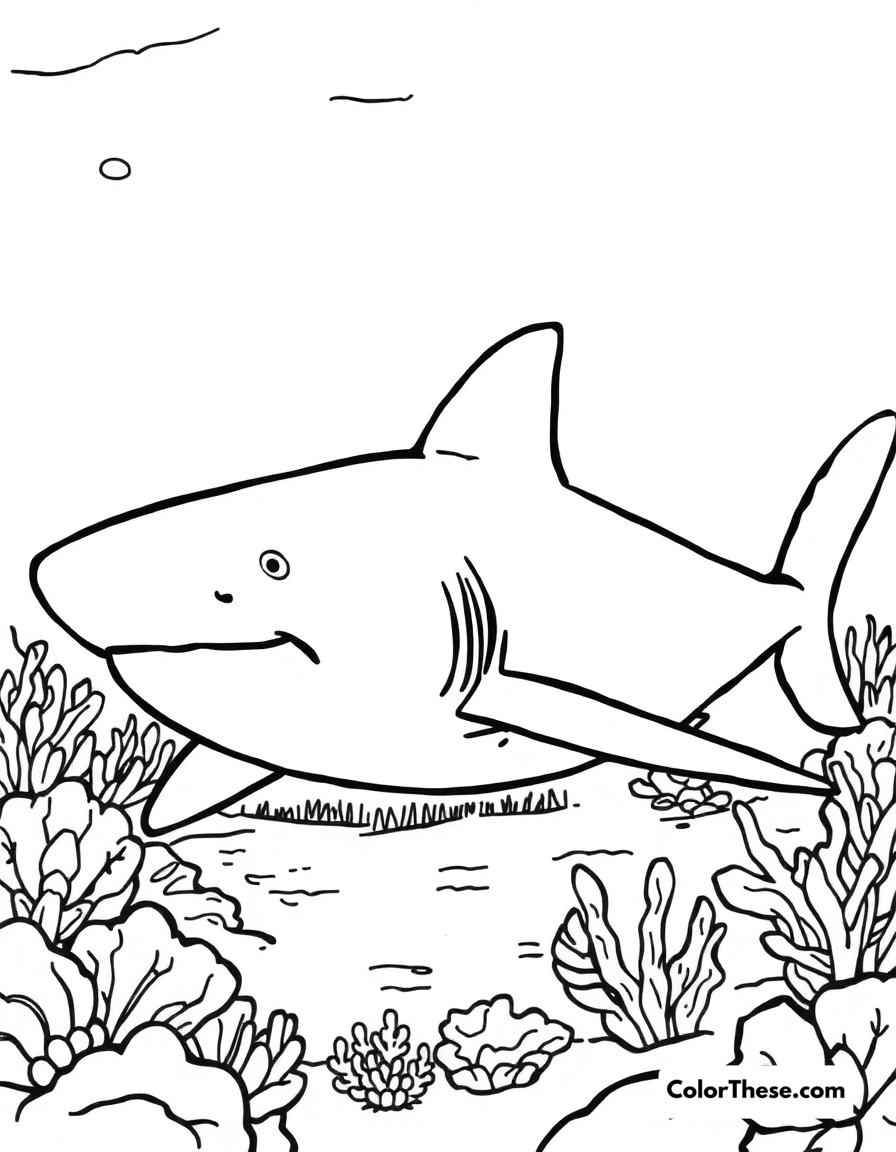 Free printable nurse shark coloring page for kids and adults - A a nurse shark resting on the ocean floor.