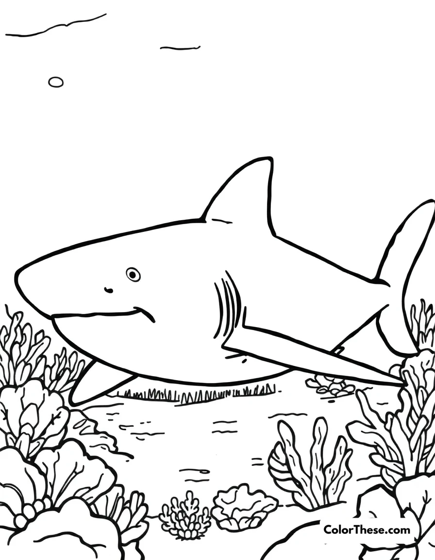 Free printable nurse shark coloring page. A nurse shark resting on the ocean floor.