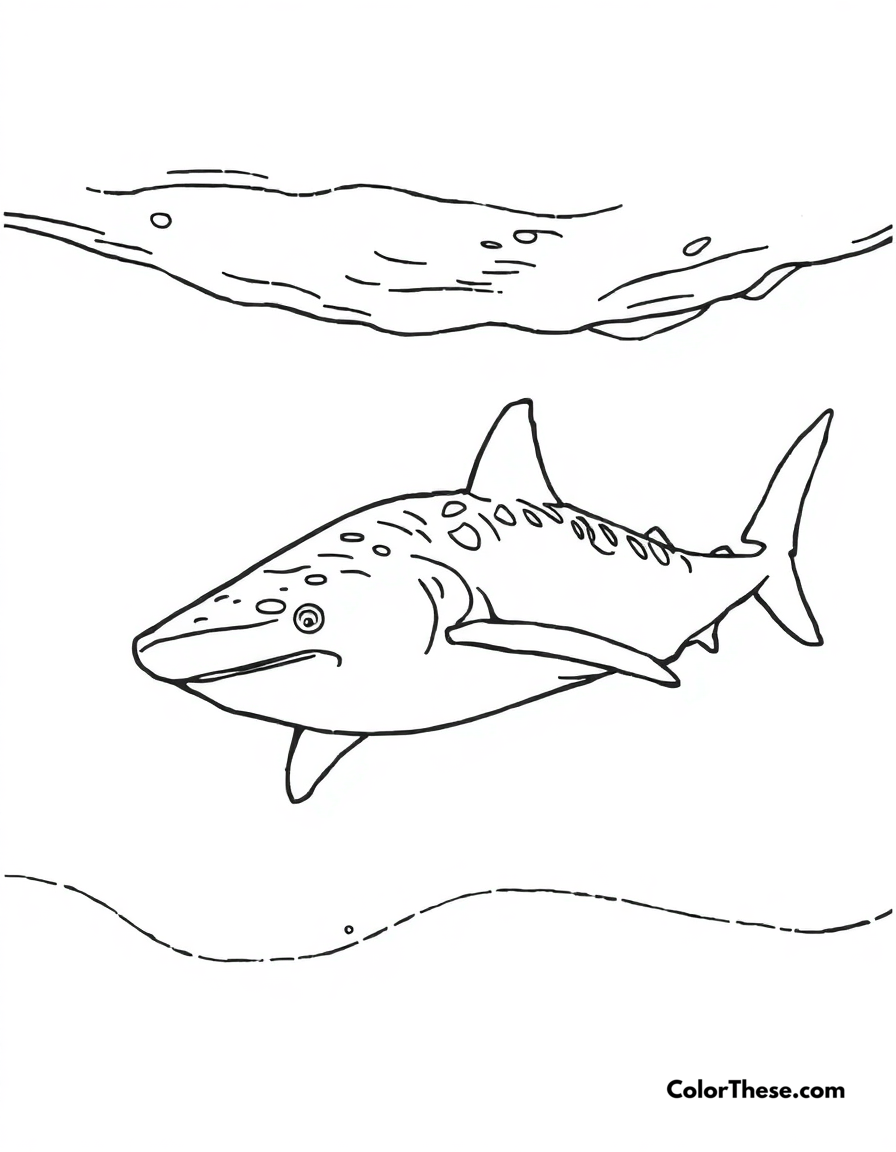 Free printable whale shark coloring page for kids and adults - A a whale shark swimming peacefully in the ocean.