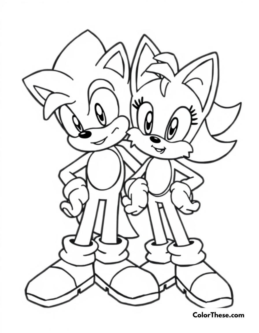 Free printable sonic and tails together coloring page for kids and adults - A sonic and tails standing together, ready for adventure.