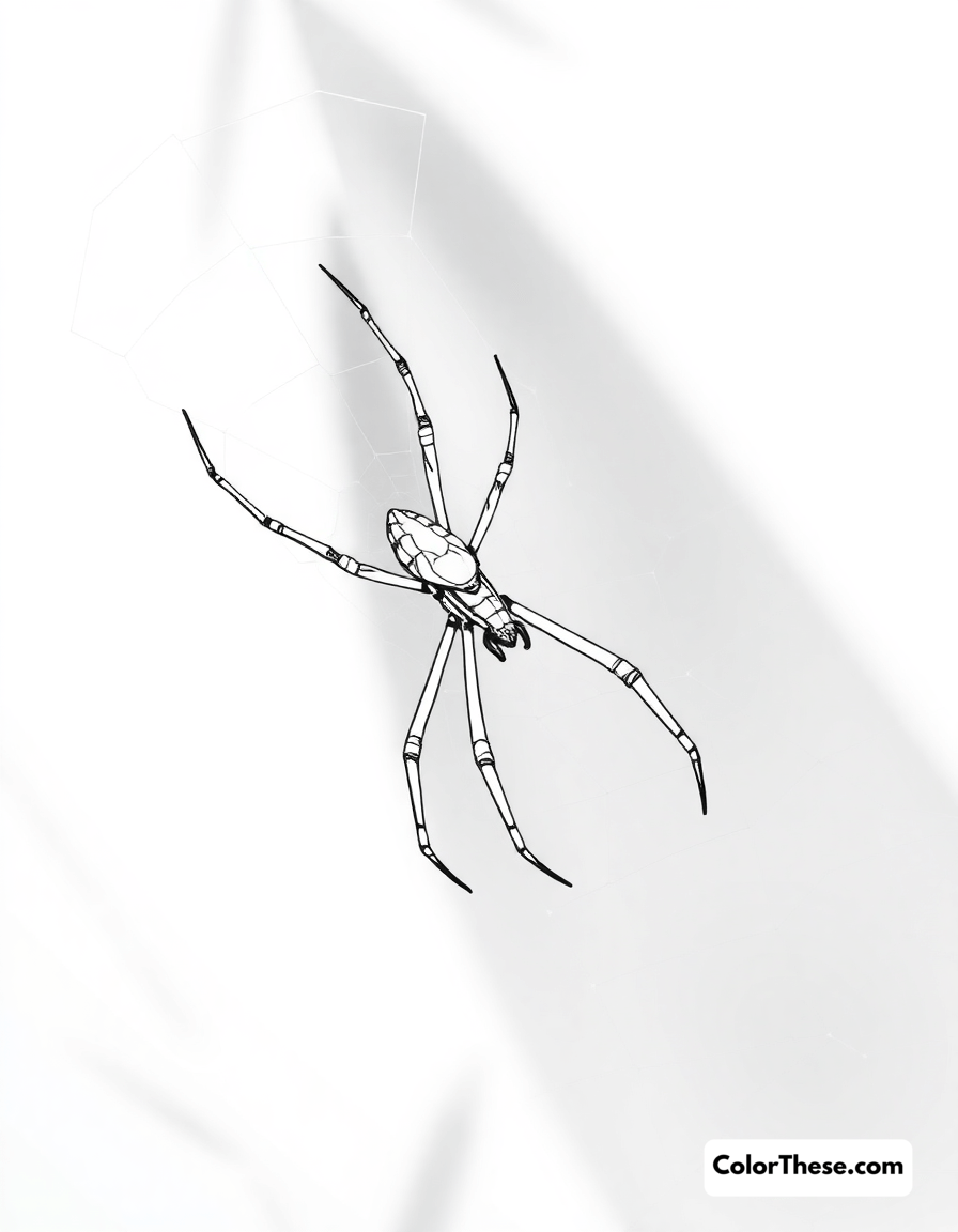 Free printable daddy longlegs on a web coloring page for kids and adults - A a daddy longlegs spider on its delicate web.