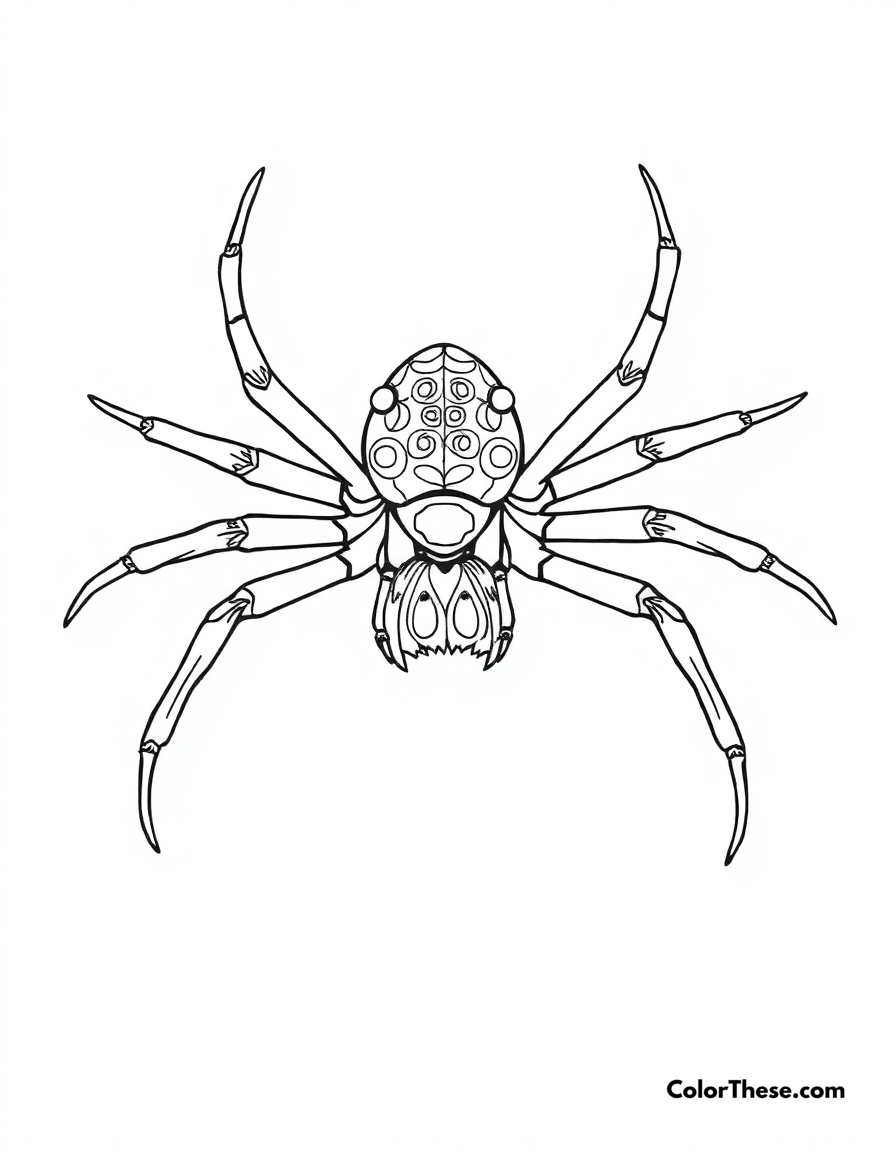 Free printable peacock spider dancing coloring page for kids and adults - A a peacock spider displaying its colorful abdomen.