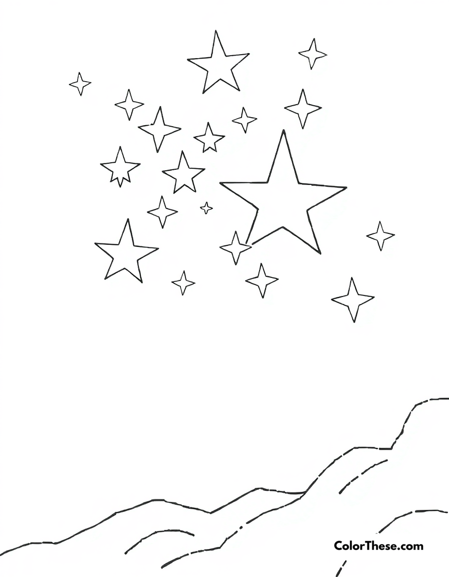 Free printable star cluster coloring page for kids and adults - A a cluster of stars shining brightly in the night sky.