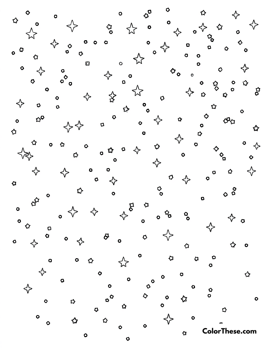 Free printable twinkling stars coloring page for kids and adults - A a night sky filled with twinkling stars.