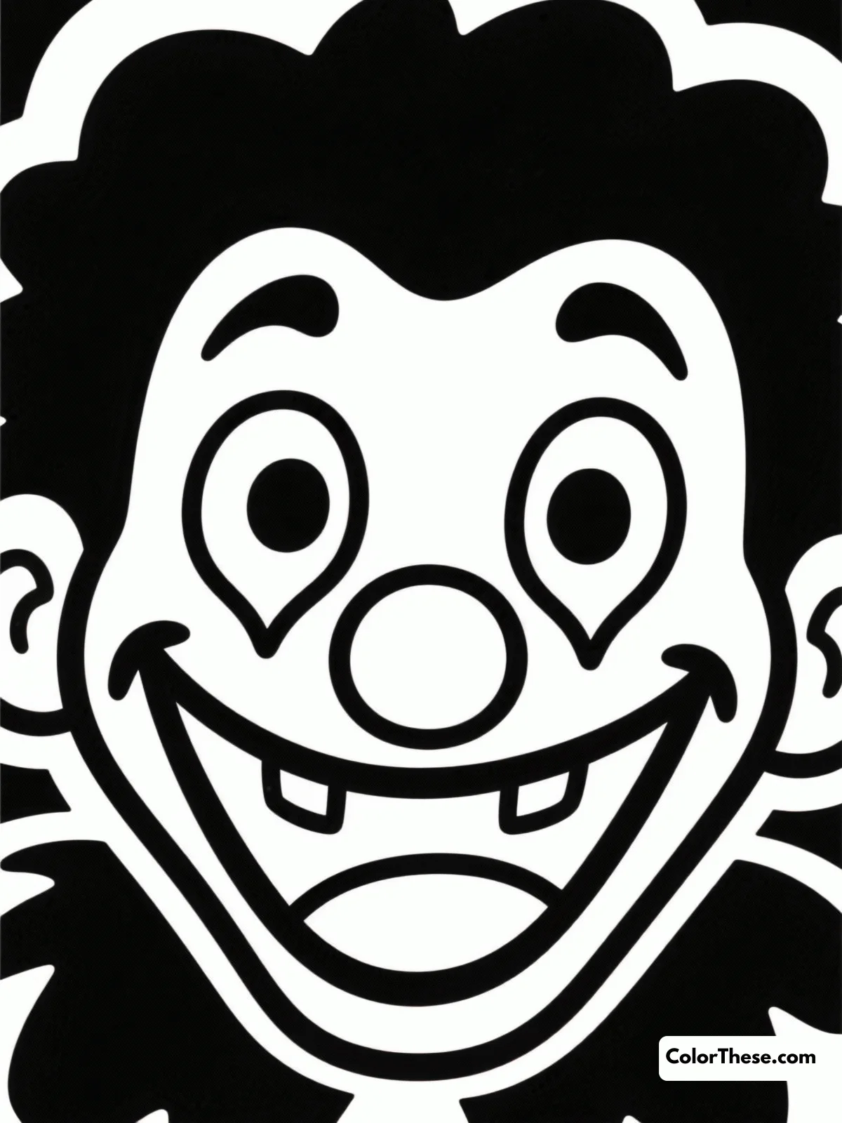 Free printable cartoon joker face coloring page for kids and adults. Explore this fun cartoon Joker face coloring page with bold outlines and cheerful expressions, perfect for sparking creativity in young artists!