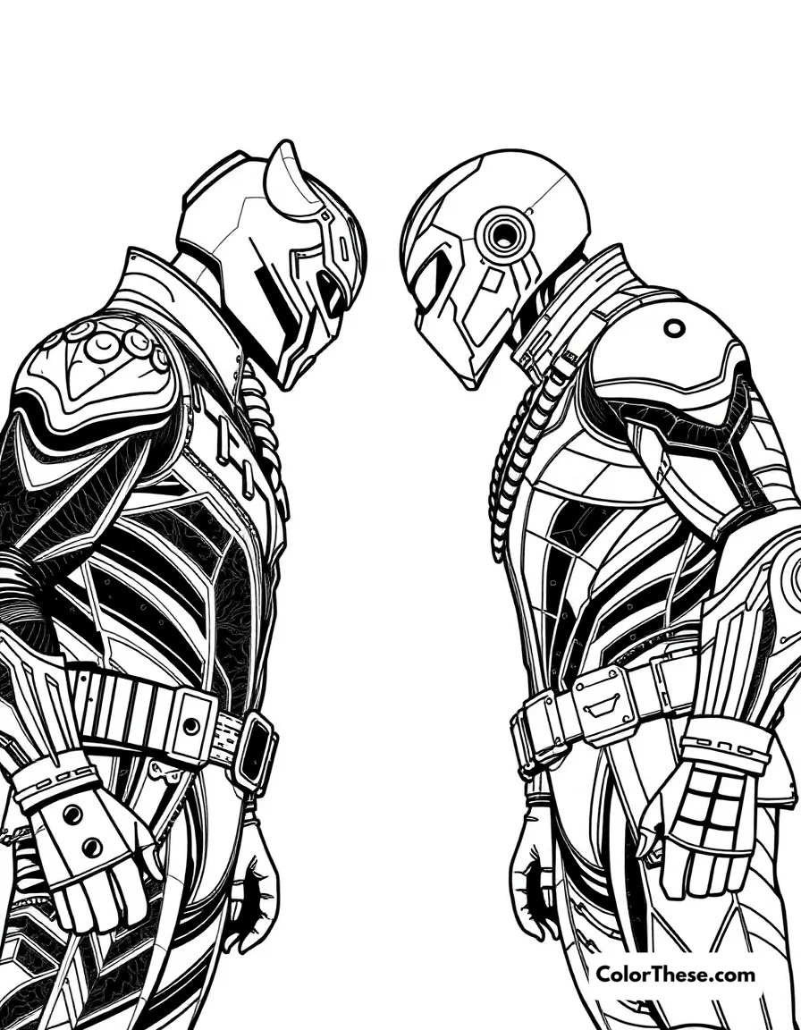Free printable killmonger battle coloring page for kids and adults. T'Challa facing off against Killmonger in their high-tech suits.