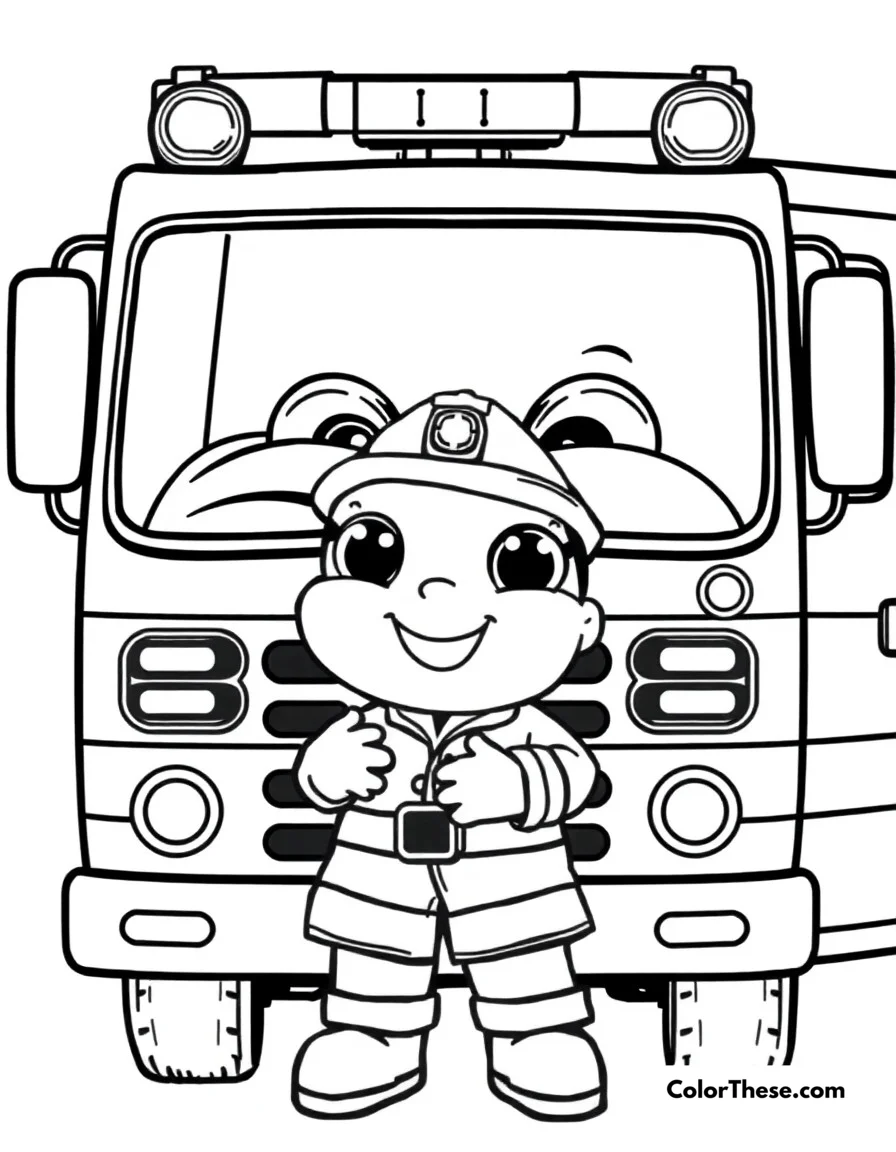 Free printable fire truck explorer coloring page. Blippi discovering all the parts of a fire truck with firefighter friends.