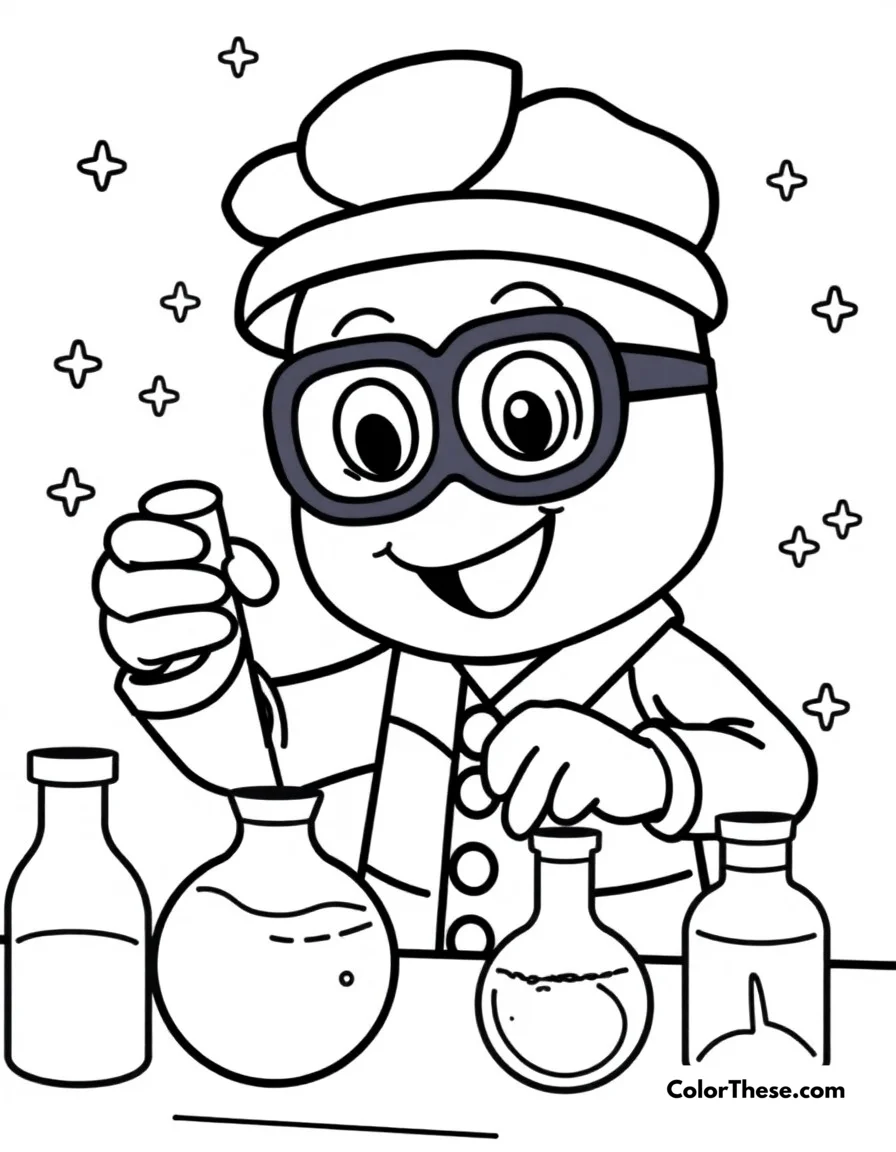 Free printable science lab fun coloring page for kids and adults. Blippi conducting fun and safe science experiments for kids.