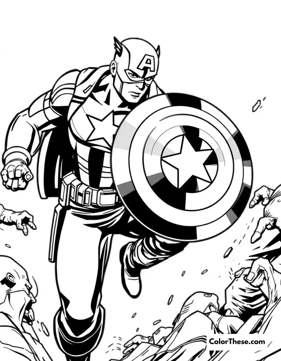 Free printable captain america shield block coloring page for kids and adults. Captain America blocking an attack with his indestructible shield.