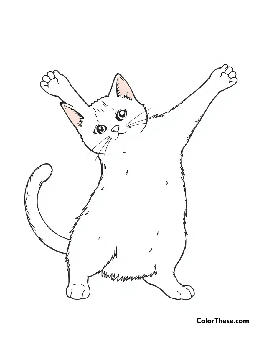Free printable cat stretching coloring page. A cat doing its graceful morning stretch, showing off its flexible pose.