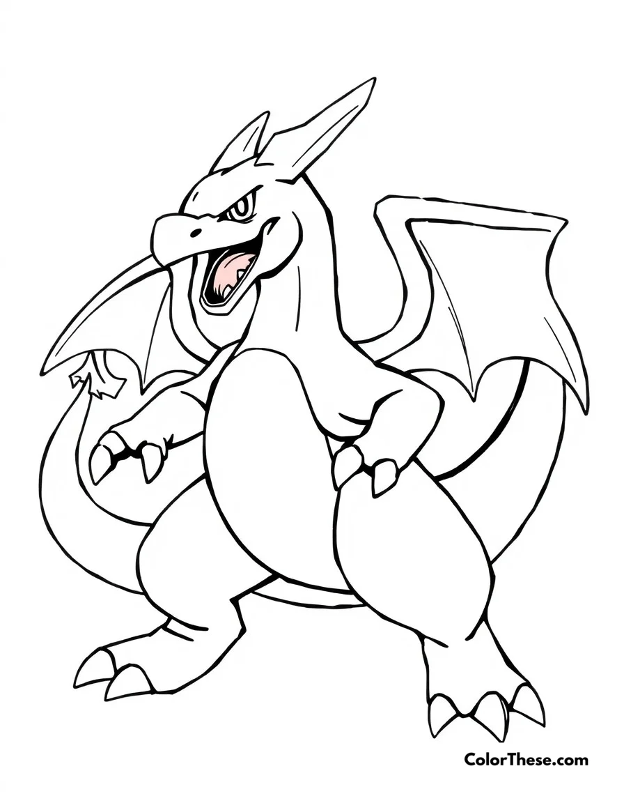 Free printable charizard battle stance coloring page. A fierce Charizard in battle position, ready to face any challenger.