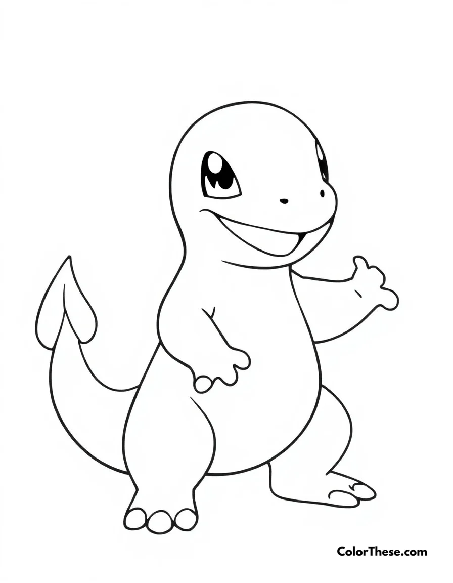 Free printable charmander training day coloring page. Charmander practicing its moves with determination and focus.