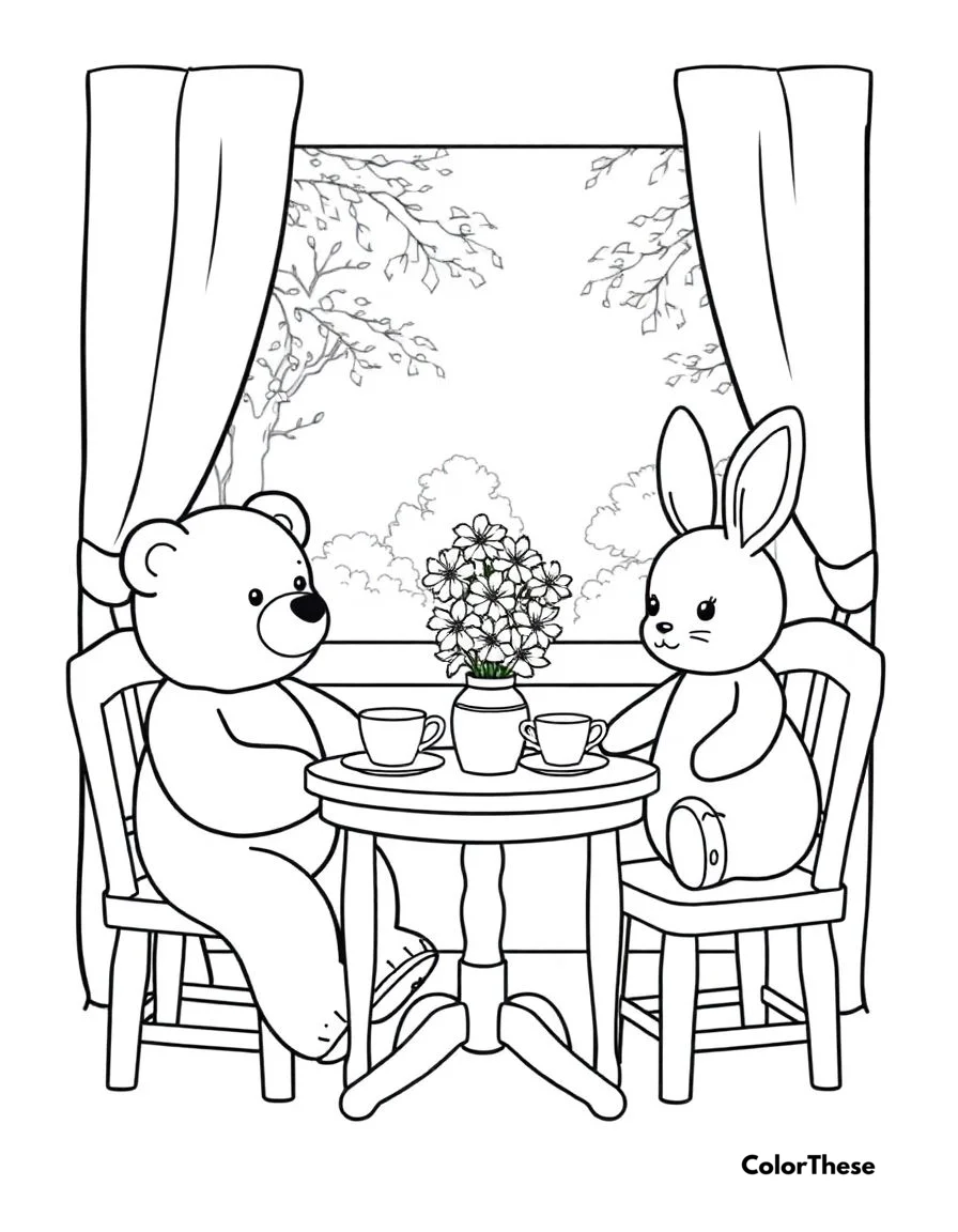 Cozy Bear Bunny Coloring Pages