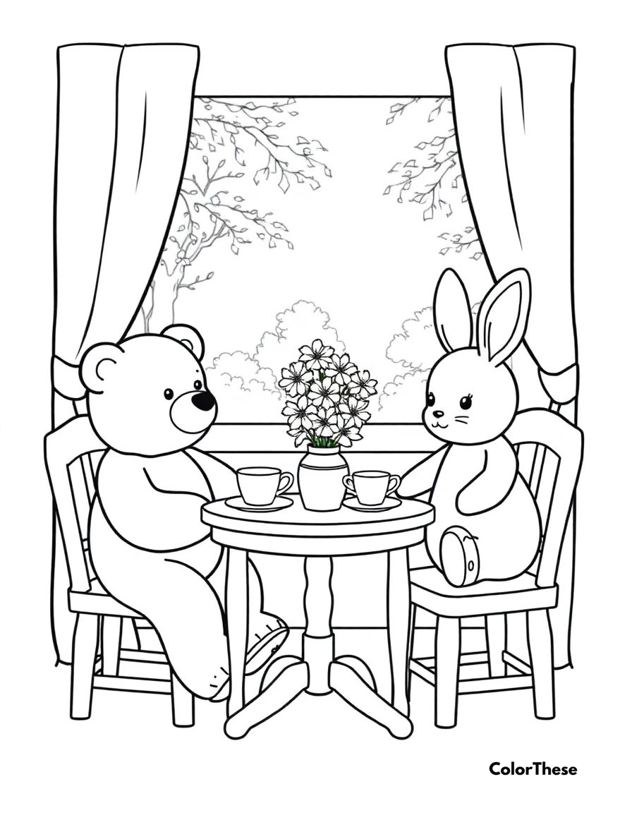 Cozy Bear Bunny Coloring Pages
