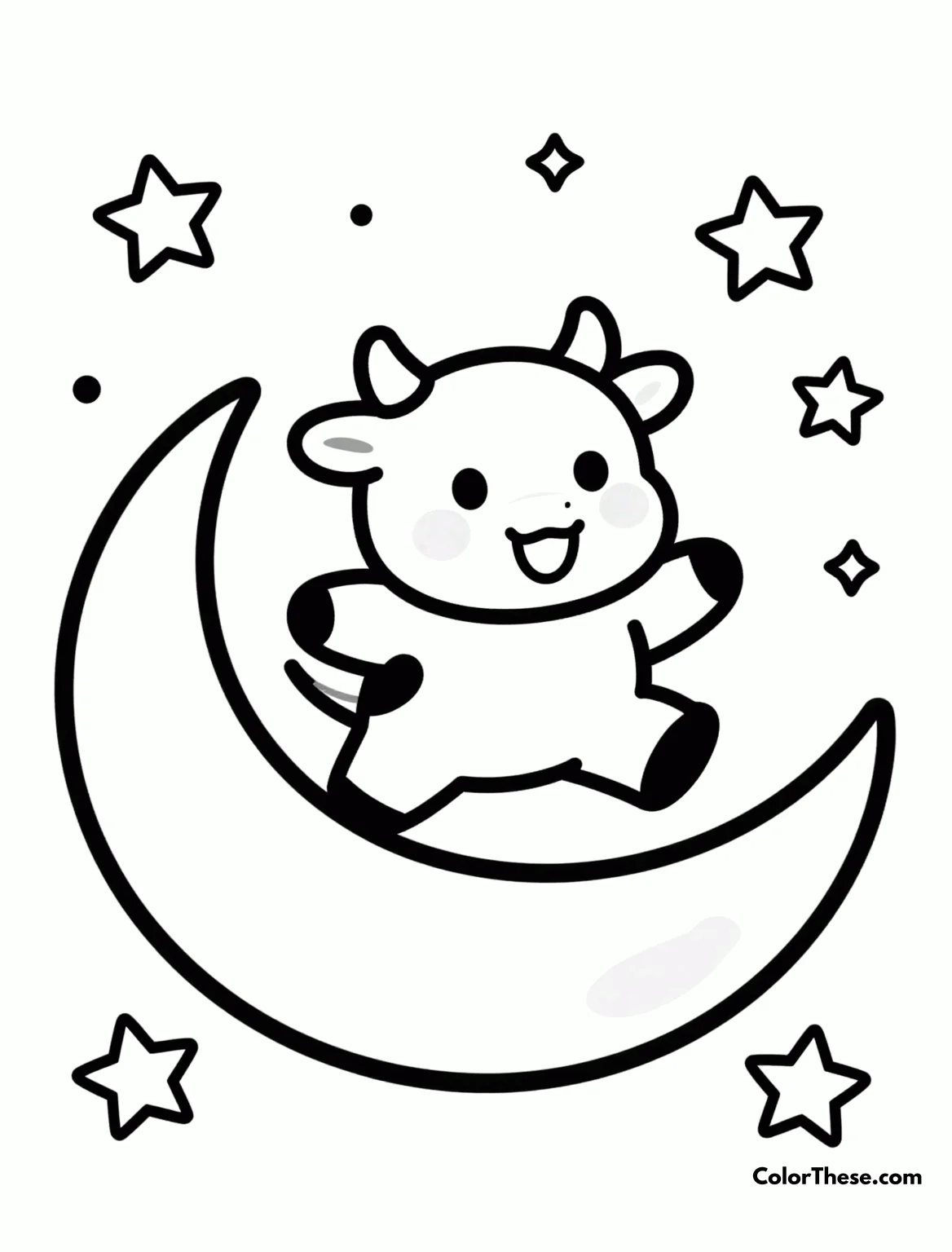 Free printable cow jumping over the moon coloring page for kids and adults. Explore our Cow Jumping Over the Moon coloring page! Perfect for all ages, this free printable invites creativity and fun. Download and start coloring today!