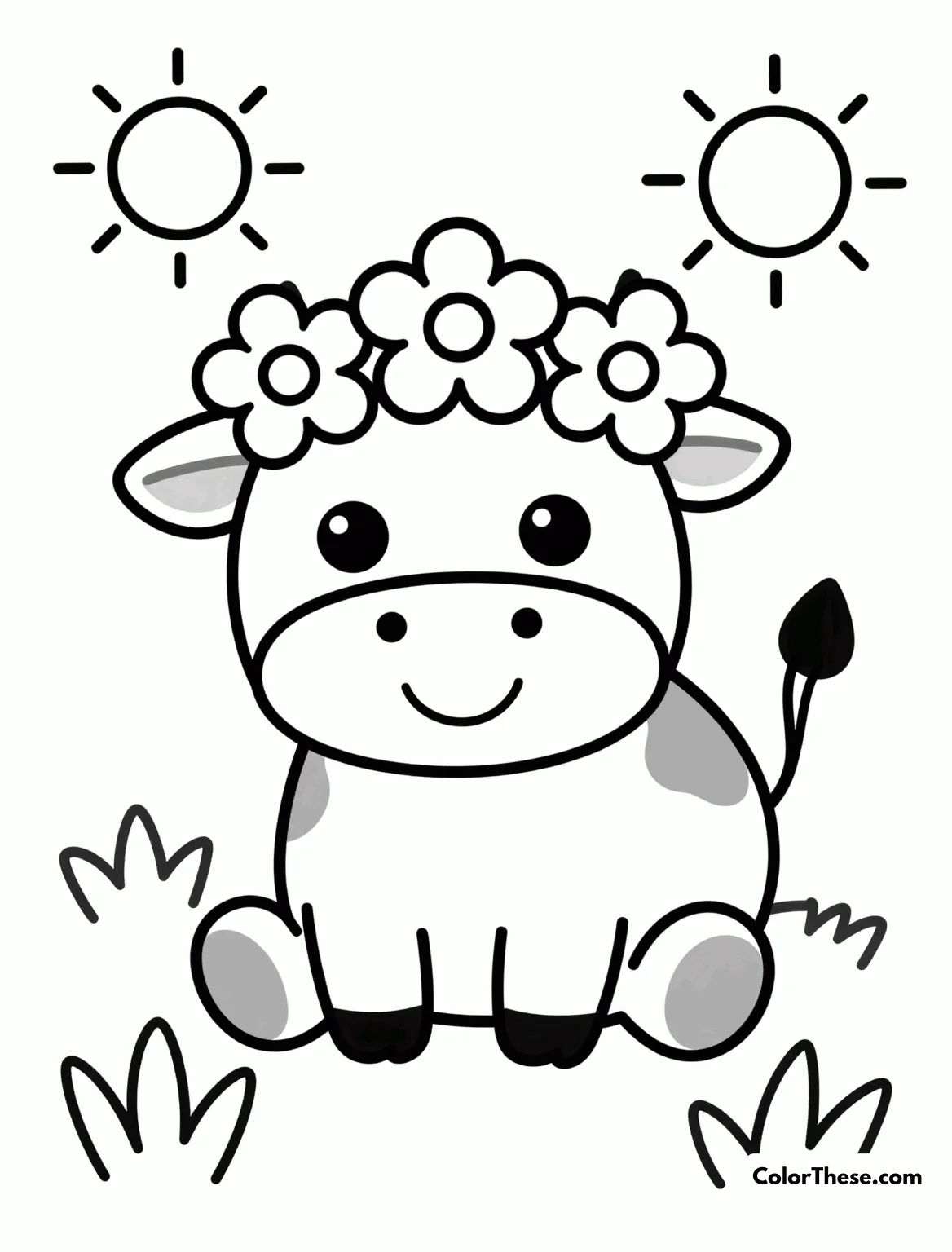 Free printable happy cow with a flower crown coloring page for kids and adults. Explore the Happy Cow with a Flower Crown coloring page! Free download, perfect for all ages. Add your creative touch to this charming scene.