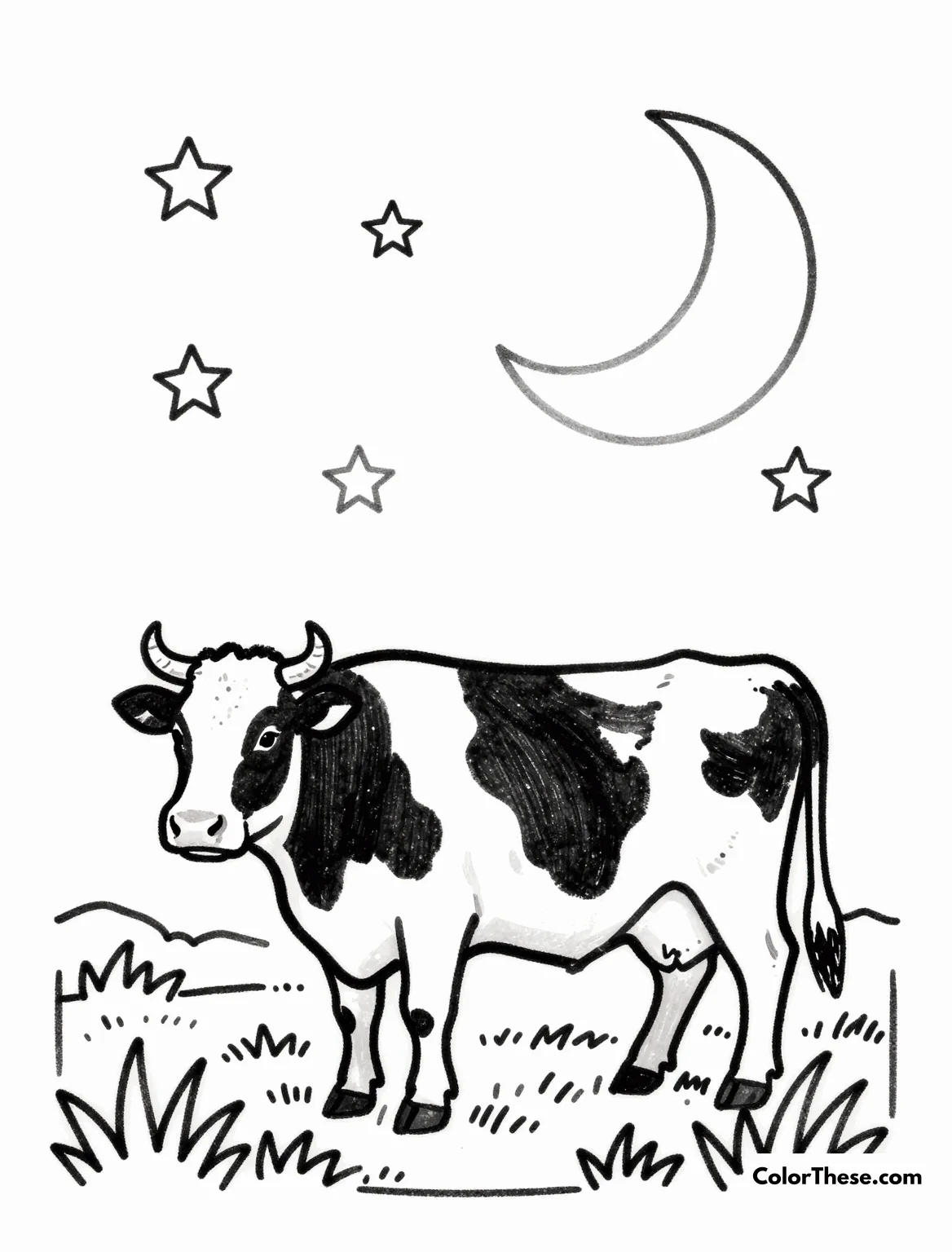 Free printable cows under a starry night coloring page for kids and adults. Download the Cows Under a Starry Night coloring page for free. Enjoy bringing this serene nighttime scene to life with colors. Perfect for all ages!
