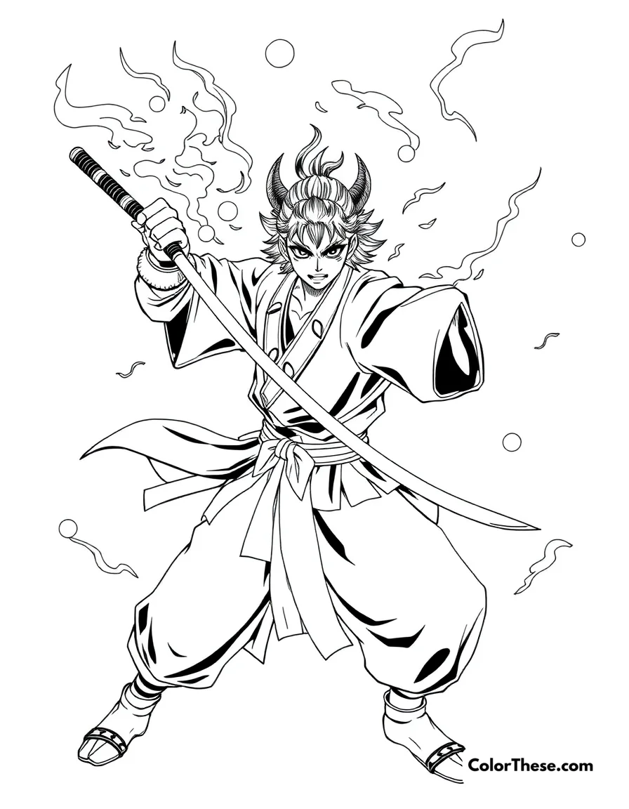 Free printable inosuke's beast breathing coloring page for kids and adults. Inosuke performing his wild Beast Breathing technique with dual blades.