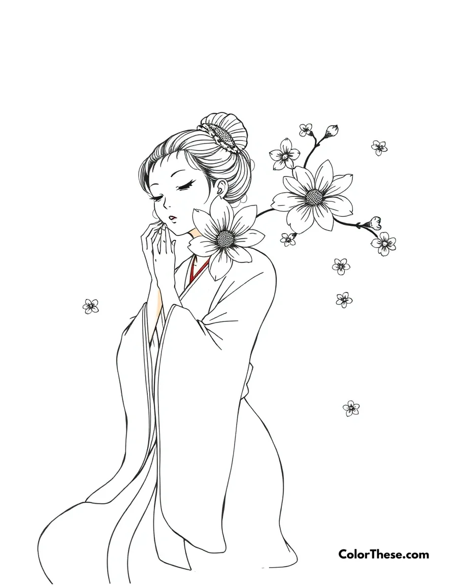 Free printable kanao's flower breathing coloring page for kids and adults. Kanao performing her refined Flower Breathing technique.
