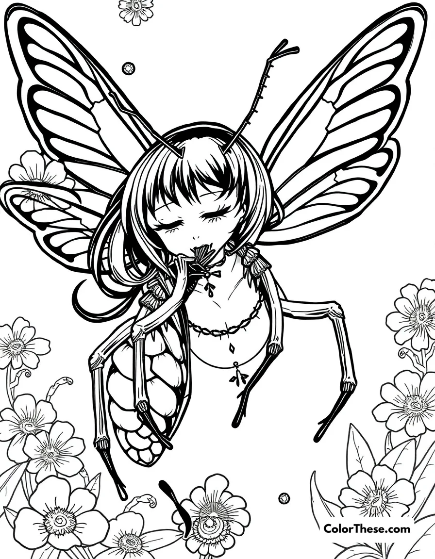 Free printable shinobu's insect breathing coloring page for kids and adults. Shinobu Kocho using her unique Insect Breathing style.