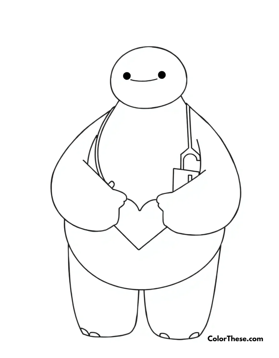 Free printable baymax's care coloring page for kids and adults. Baymax providing healthcare with his gentle nature.