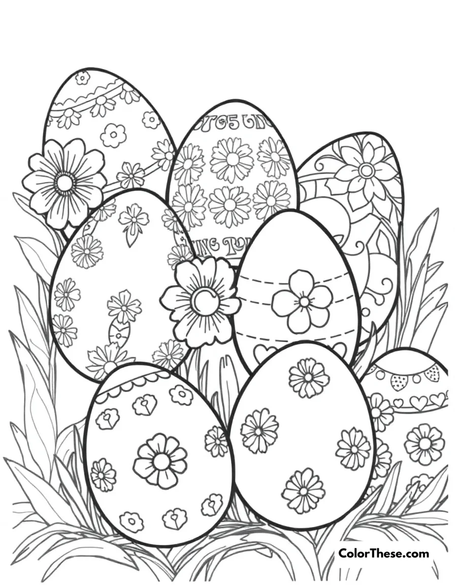 Free printable easter eggs coloring page for kids and adults. A collection of beautifully decorated Easter eggs.