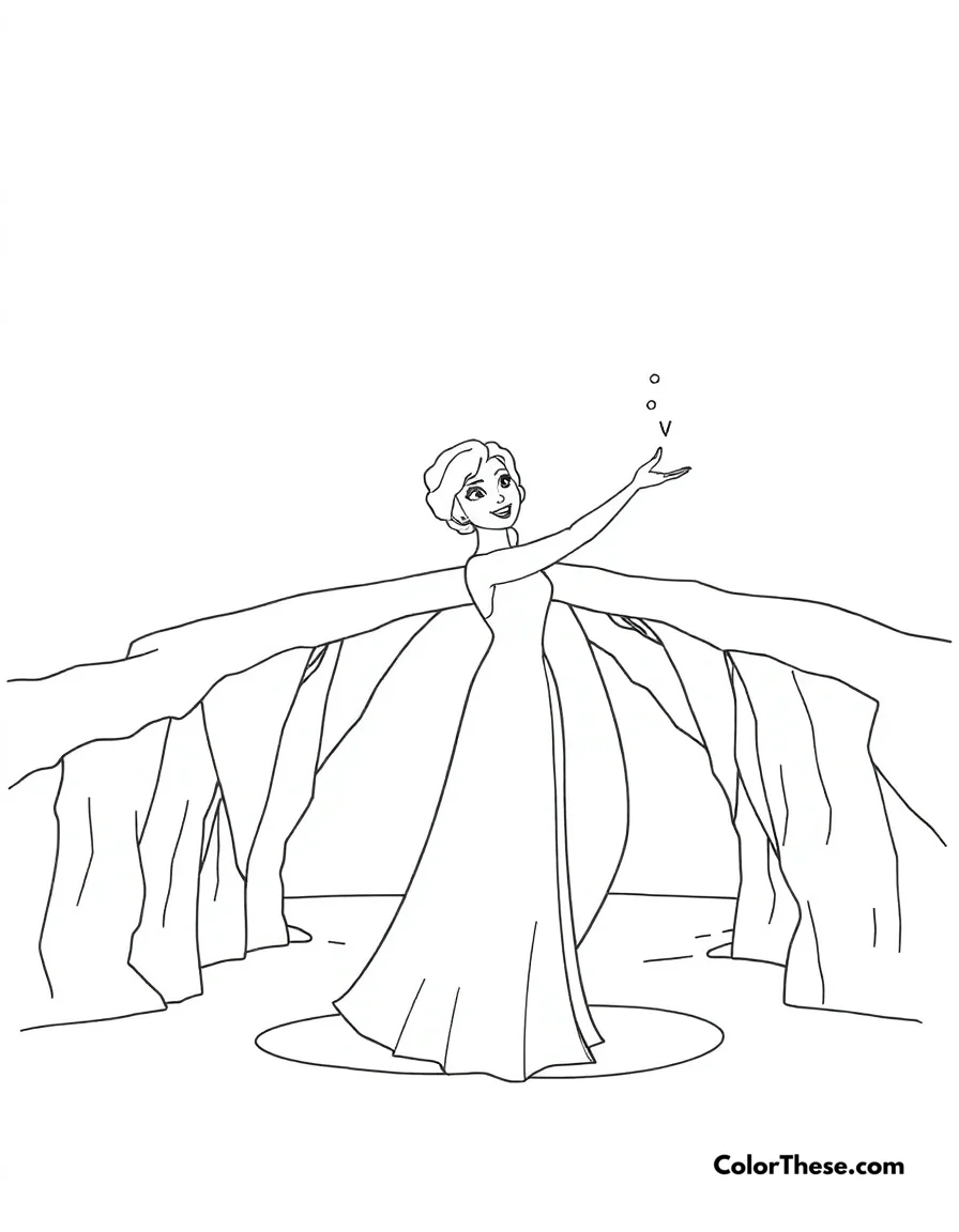 Free printable elsa and the ice bridge coloring page for kids and adults. Elsa creating an ice bridge with her powers.