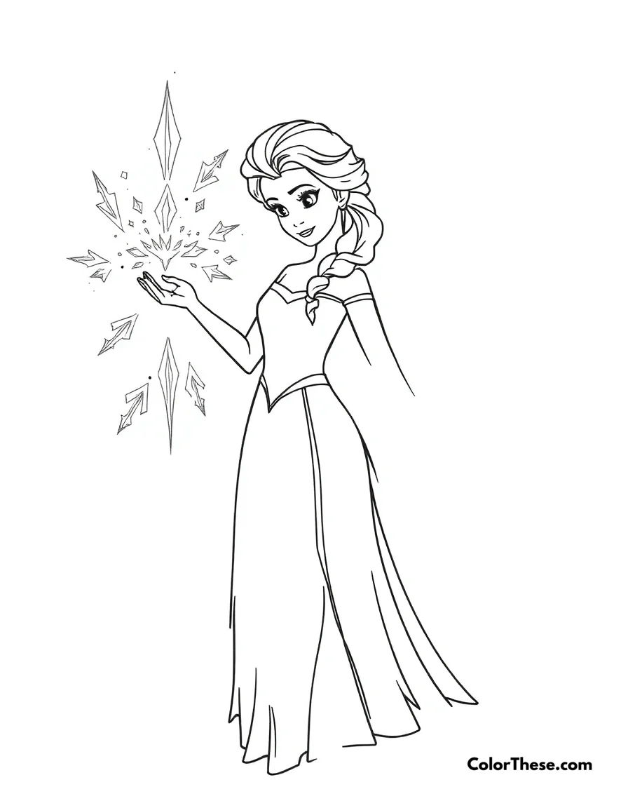 Free printable elsa's ice magic coloring page for kids and adults. Elsa using her ice powers to create a magical display.