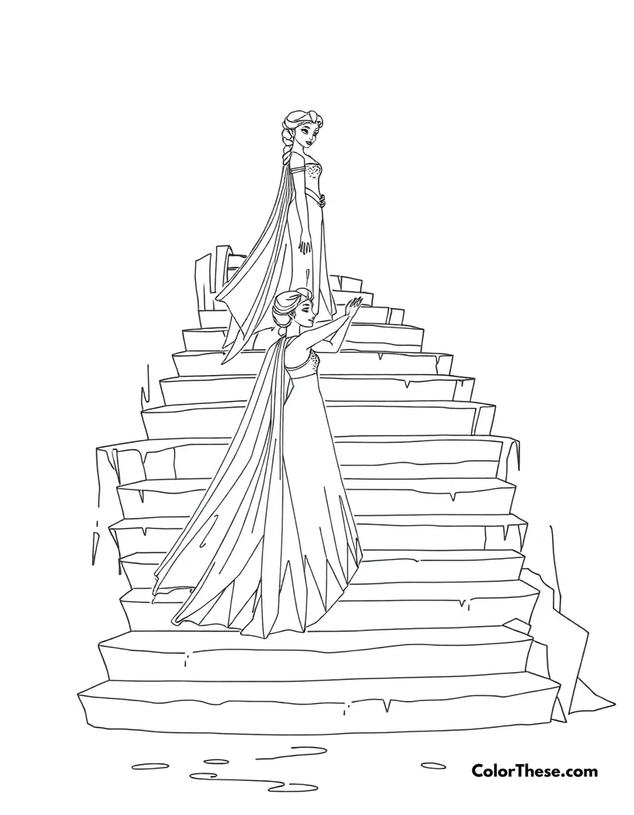 Free printable elsa's ice staircase coloring page for kids and adults. Elsa creating a stunning ice staircase with her powers.