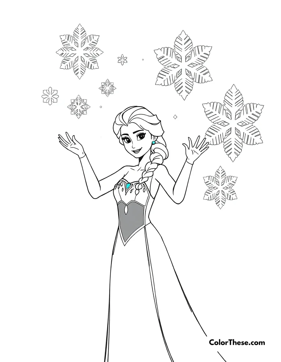 Free printable elsa creating snowflakes coloring page for kids and adults. Elsa using her powers to create beautiful snowflakes.