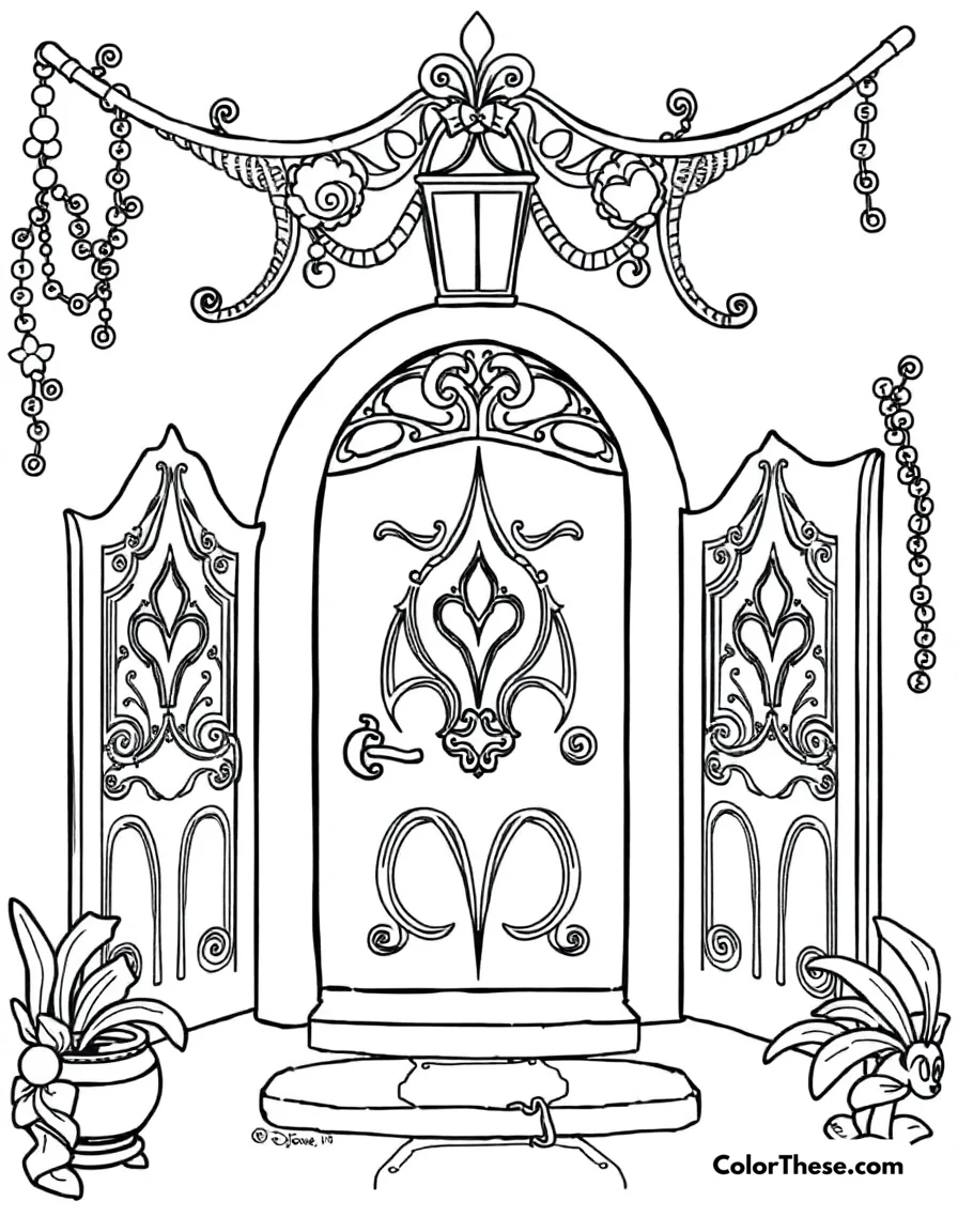 Free printable the casita's magical doors coloring page for kids and adults. The magical doors of the casita, each representing a family member's gift in Encanto (Disney).