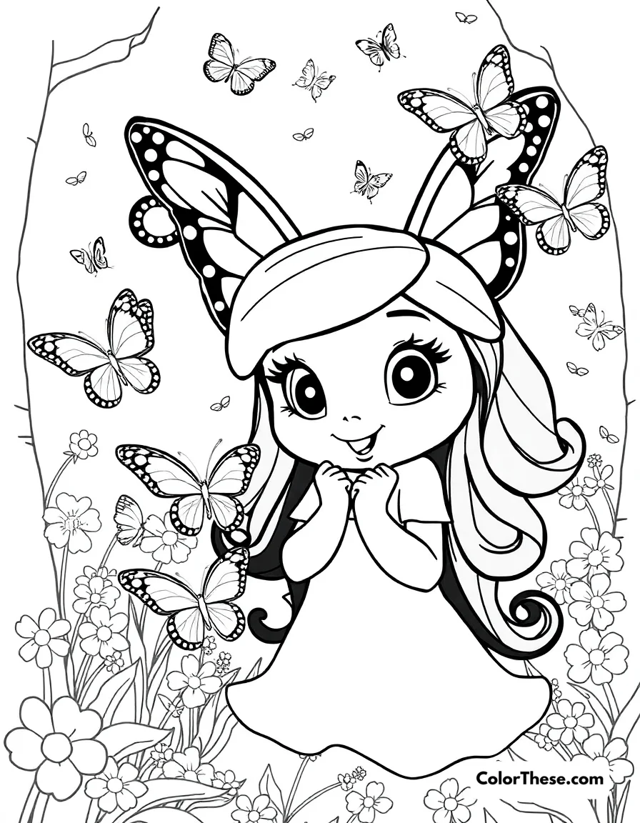 Free printable mirabel and the butterflies coloring page. Mirabel surrounded by magical butterflies in Encanto (Disney).