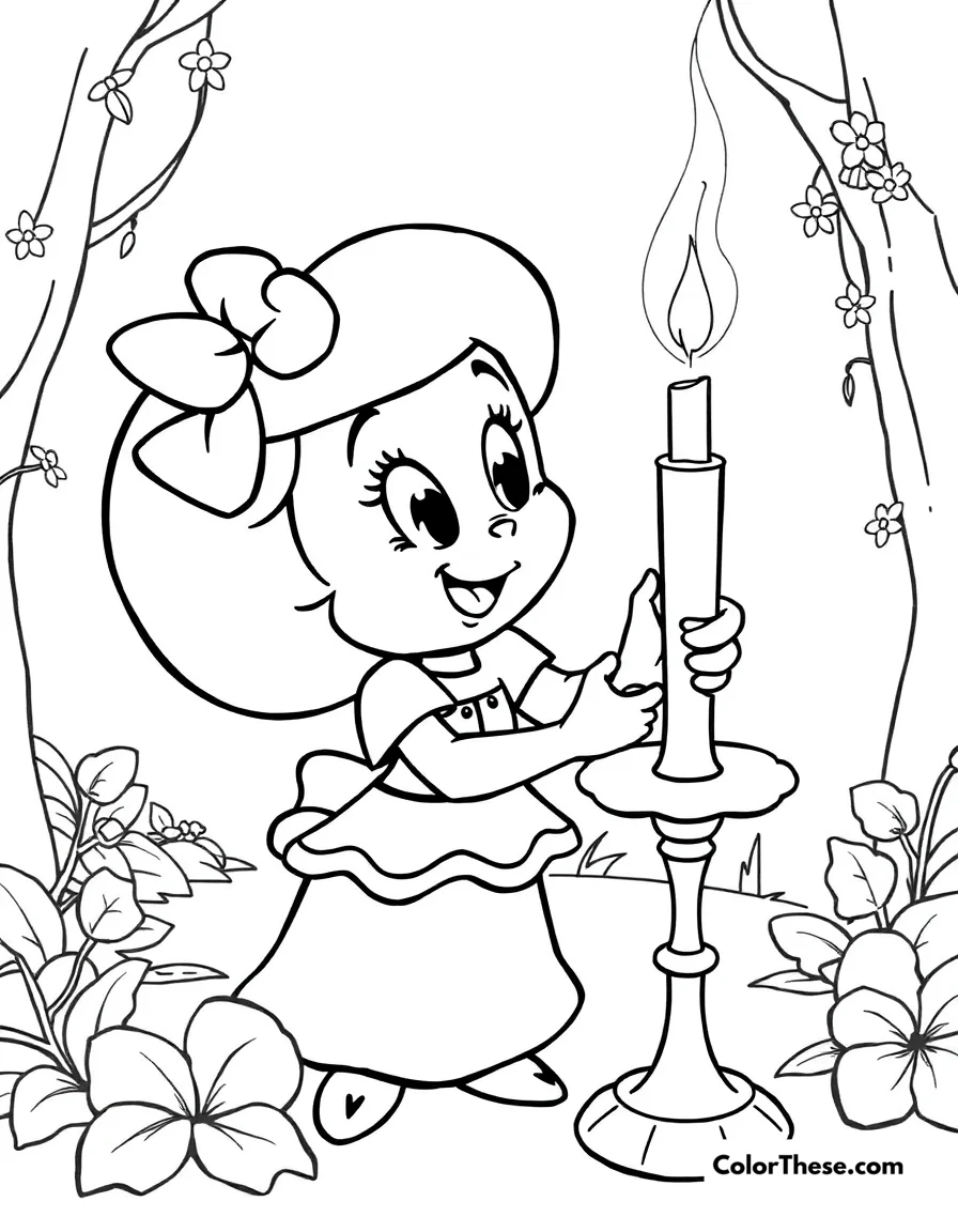 Free printable mirabel and the candle coloring page for kids and adults. Mirabel holding the magical candle in Encanto (Disney).