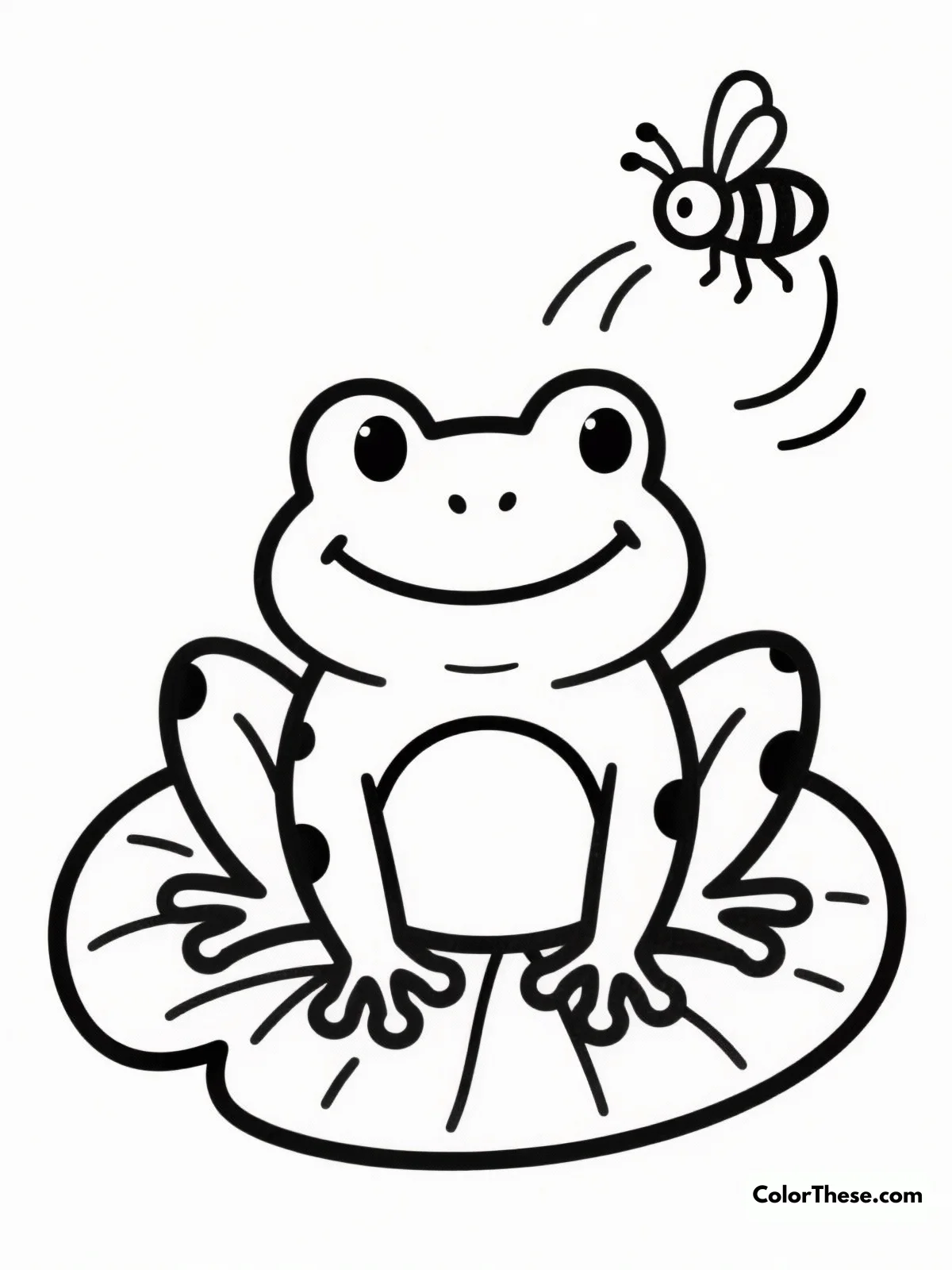 Free printable cartoon frog with a fly coloring page for kids and adults. Explore a playful encounter between a cartoon frog and a fly with this delightful coloring page, inviting creativity and fun for all ages.