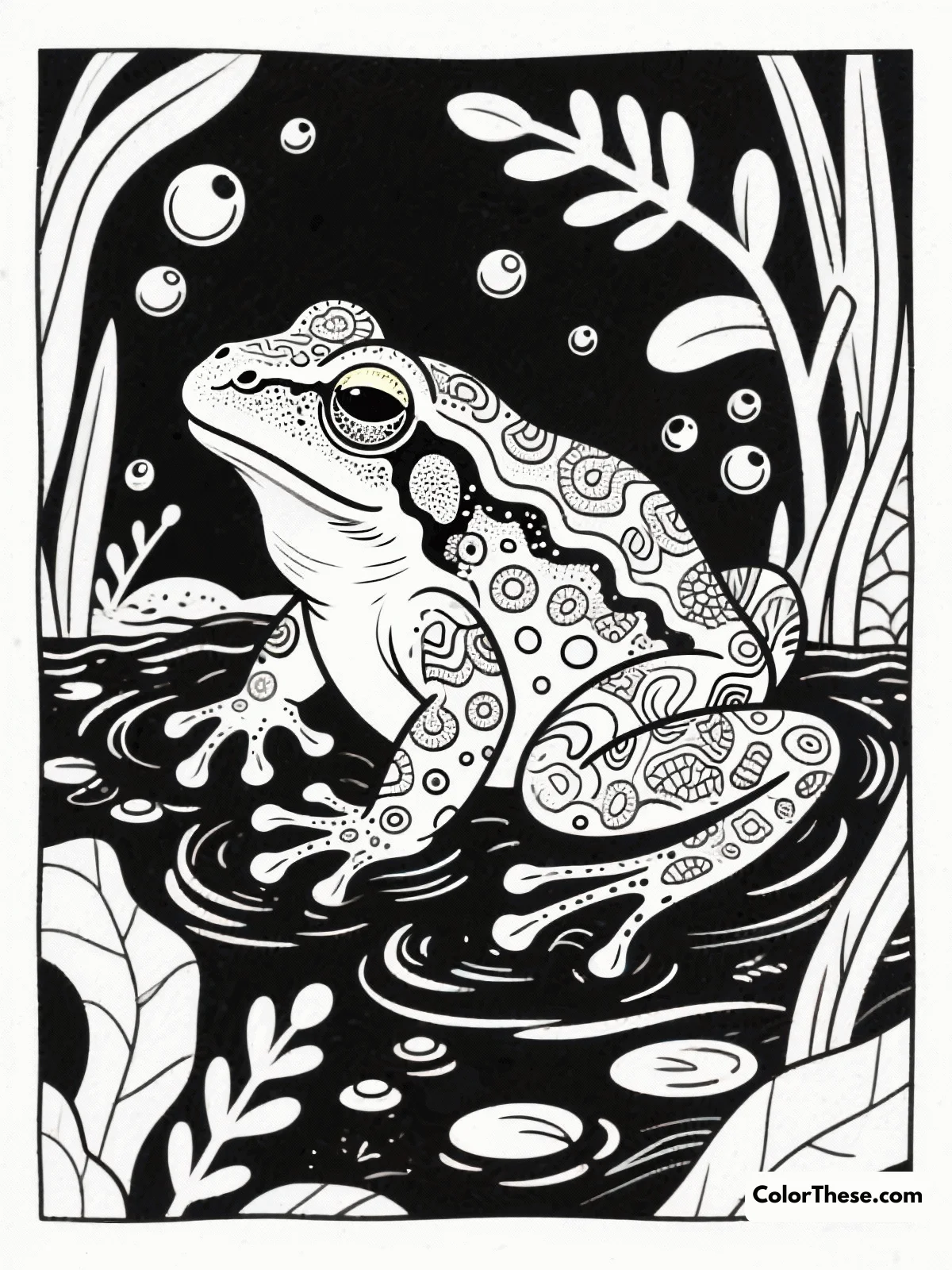 Free printable realistic frog underwater coloring page for kids and adults. Dive into a world of creativity with this realistic frog underwater coloring page, perfect for all ages to explore and enjoy.
