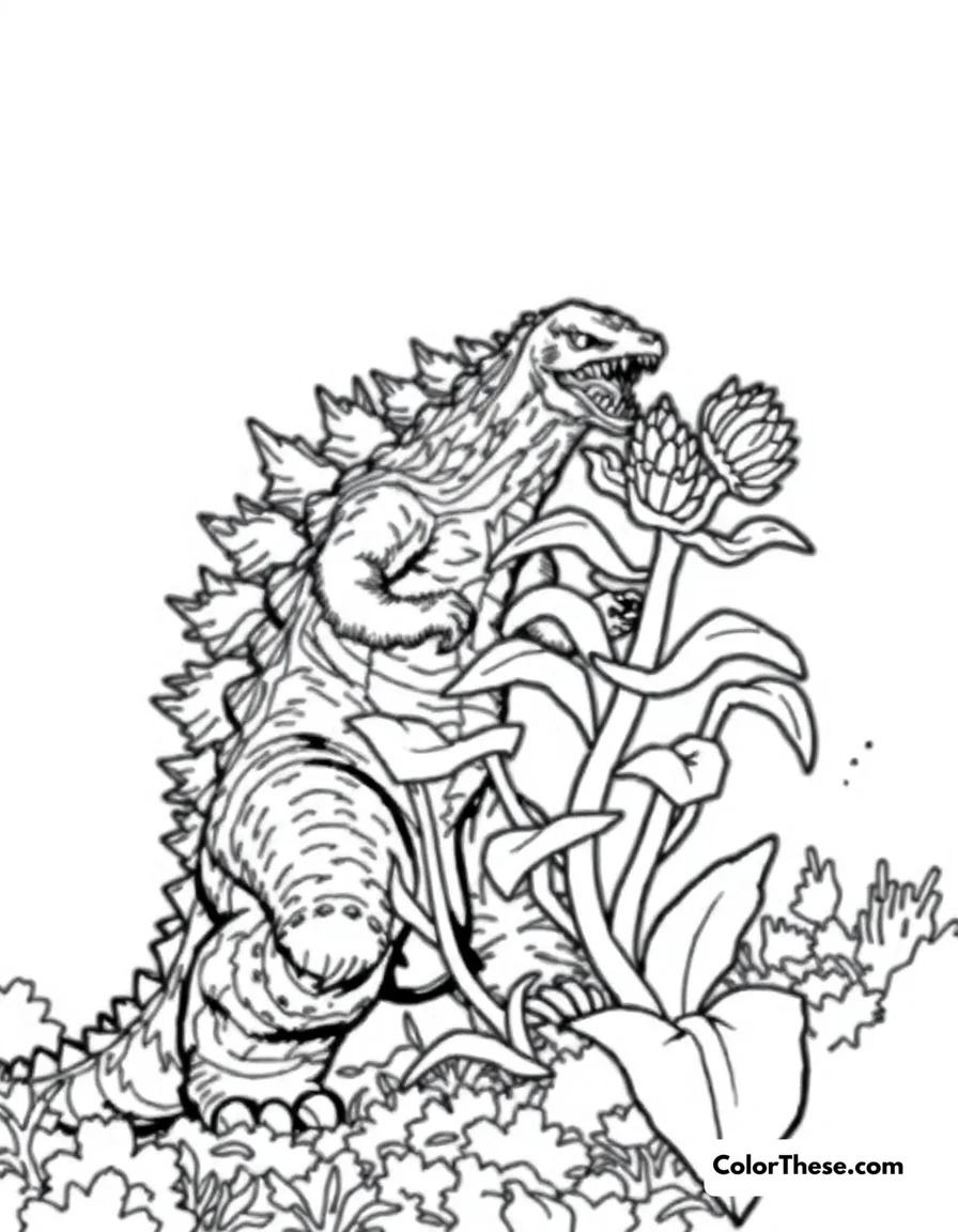 Free printable godzilla vs. biollante coloring page. Godzilla battling the plant-like monster, Biollante.