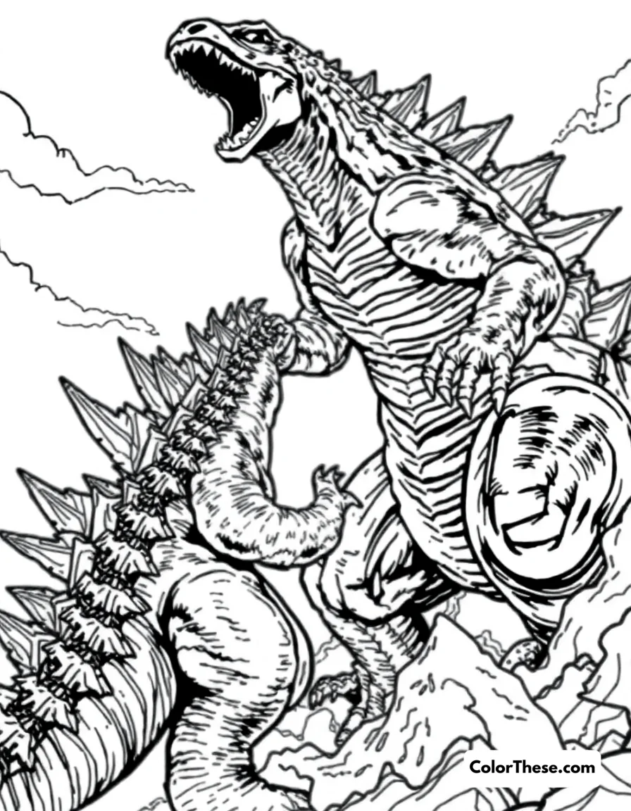 Free printable godzilla vs. destoroyah coloring page. Godzilla battling the monstrous Destoroyah.