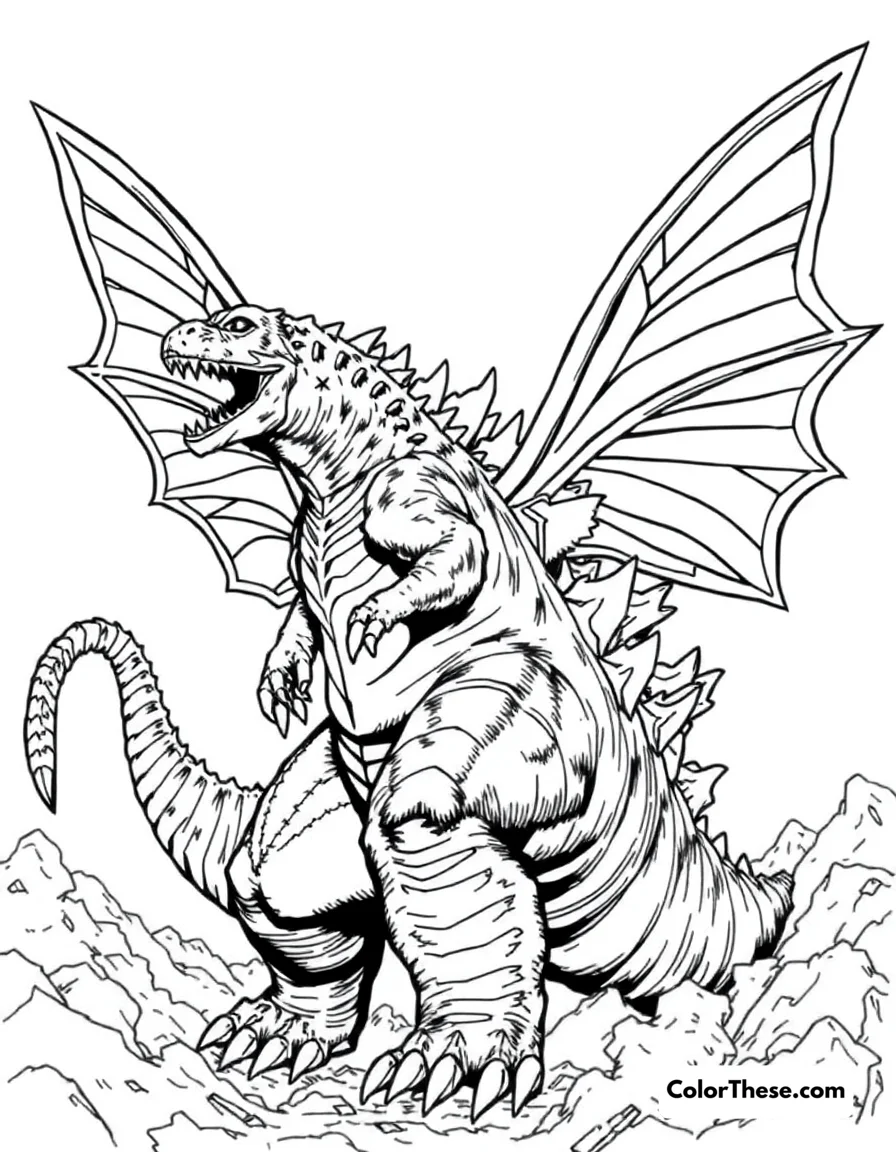 Free printable godzilla vs. mothra coloring page for kids and adults. Godzilla battling the giant moth, Mothra.