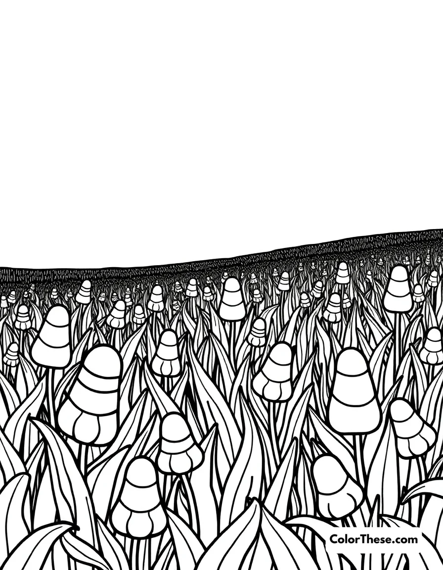 Free printable halloween candy corn field coloring page for kids and adults. A field filled with giant candy corn.