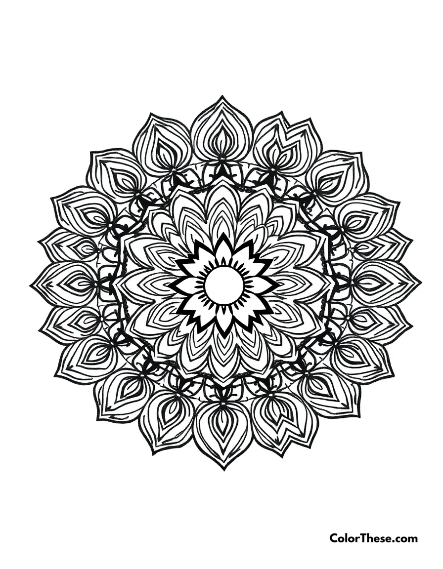 Free printable heart mandala coloring page for kids and adults. A mandala design shaped like a heart.