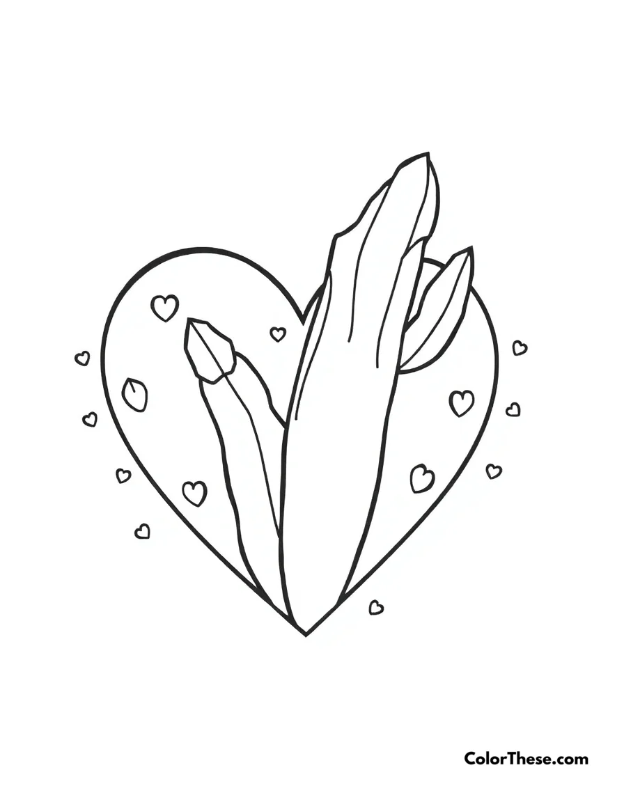 Free printable heart with cactus coloring page for kids and adults. A heart with a cactus, symbolizing resilience and love.
