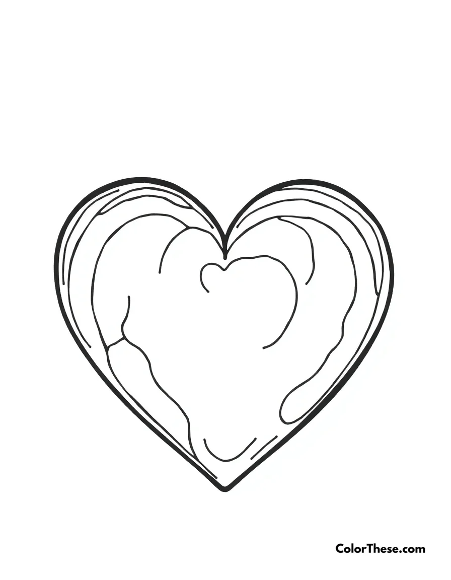 Free printable heart with rainbow coloring page for kids and adults. A heart with a rainbow, symbolizing hope and love.