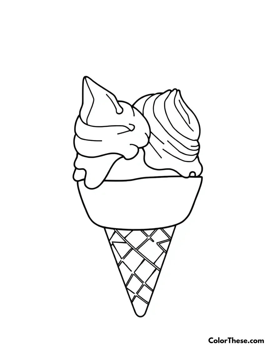 Free printable double scoop ice cream cone coloring page. An ice cream cone with two delicious scoops.