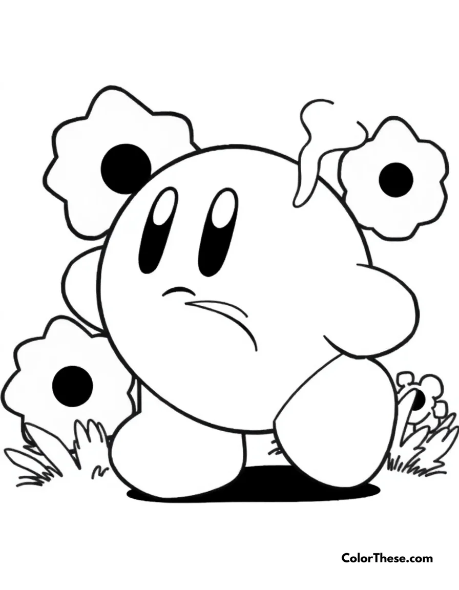 Free printable kirby inhaling coloring page. Kirby using his signature inhale ability.