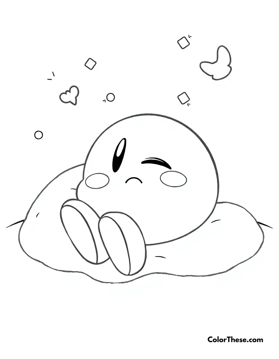 Free printable kirby sleeping coloring page for kids and adults. Kirby taking a peaceful nap.