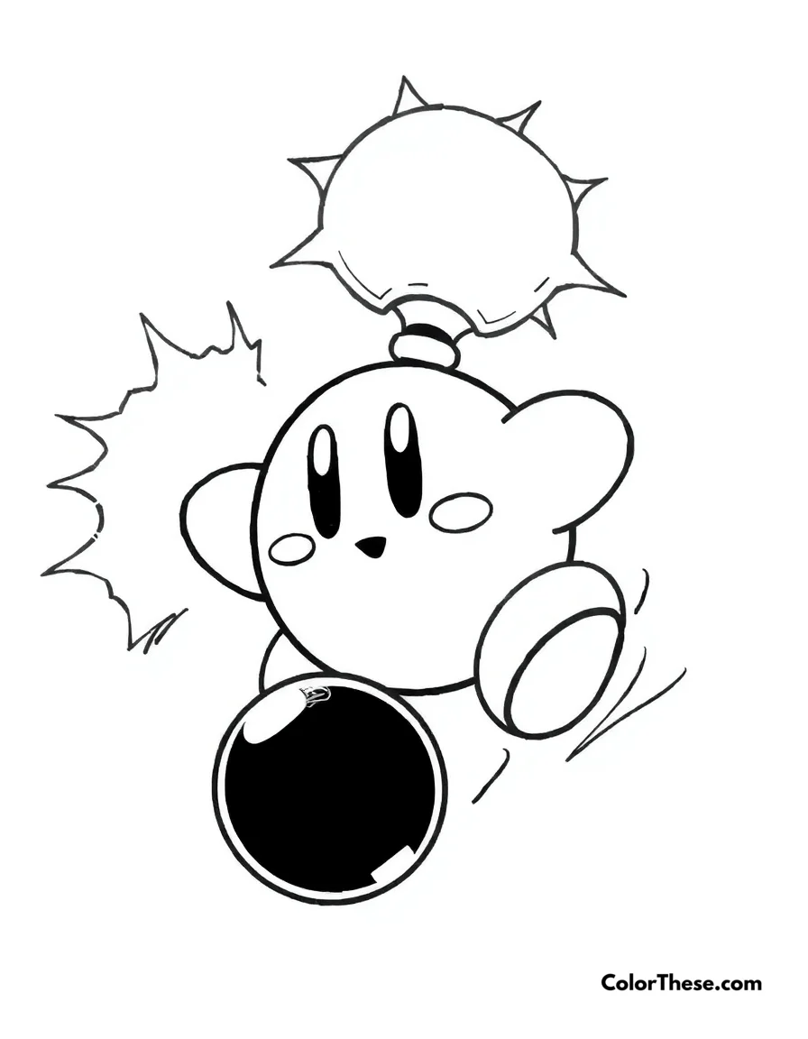 Free printable kirby with bomb ability coloring page for kids and adults. Kirby using his explosive bomb ability.